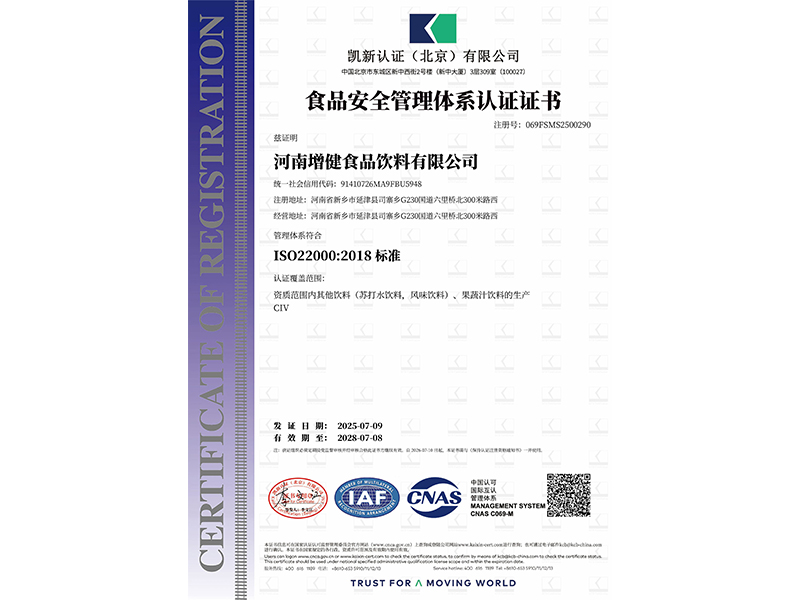 食品安全治理系统认证证书